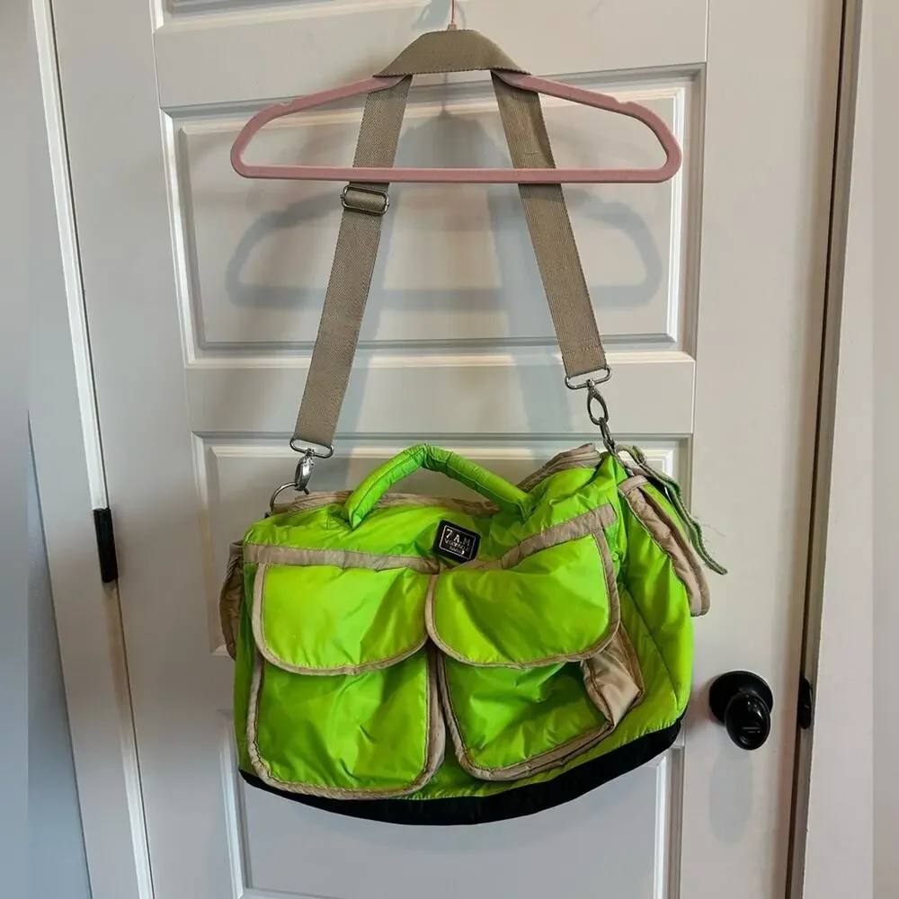 7 A.M. Enfant Voyage Puffer Neon Green Diaper Weekender Travel Bag